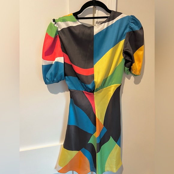 NWT Staud Mila Mini Dress size 0 in Rainbow Marble wave color - Picture 3 of 4